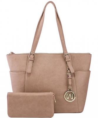 Fashion Faux Handbag with Matching Wallet Set WU1009W RPINK